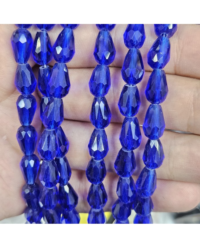 5 Adet İpe Dizili Damla Kristal Boncuk - Janjanlı Kobalt Mavi -