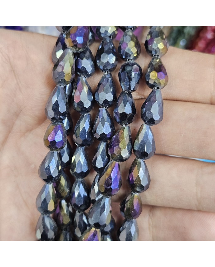 5 Adet İpe Dizili Damla Kristal Boncuk - Janjanlı Füme - 8mm