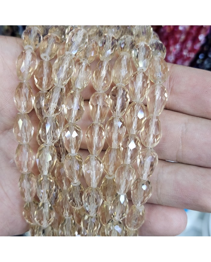 5 Adet İpe Dizili Damla Kristal Boncuk - Janjanlı Şeffaf Sarı -