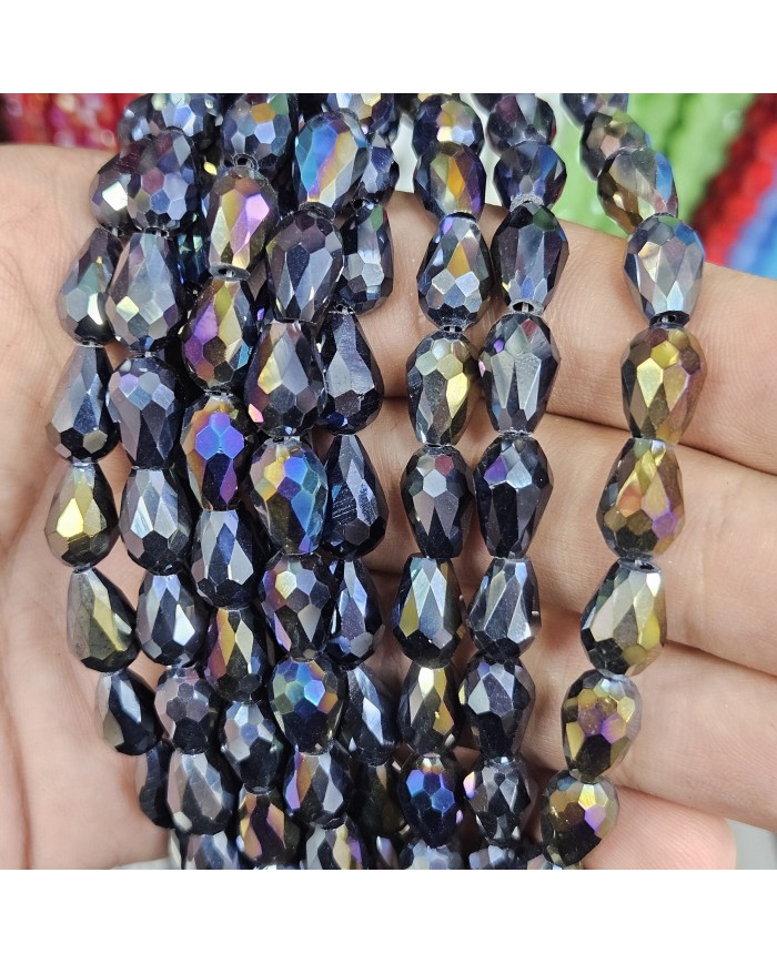 5 Adet İpe Dizili Damla Kristal Boncuk - Janjanlı Antrasit - 8mm