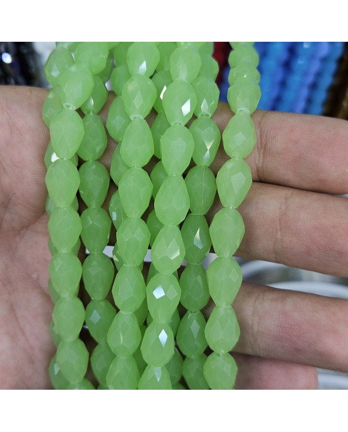 5 Adet İpe Dizili Damla Kristal Boncuk - Mat Mint Yeşili - 8mm