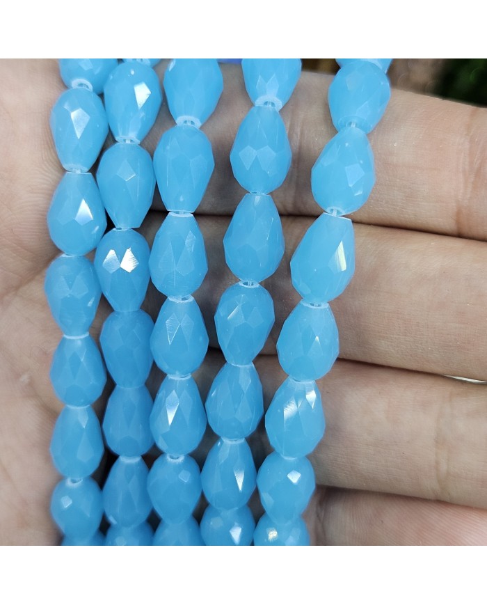 8mm İpe Dizili Damla Kristal Boncuk Mat Bebek Mavisi - 1 Dizi