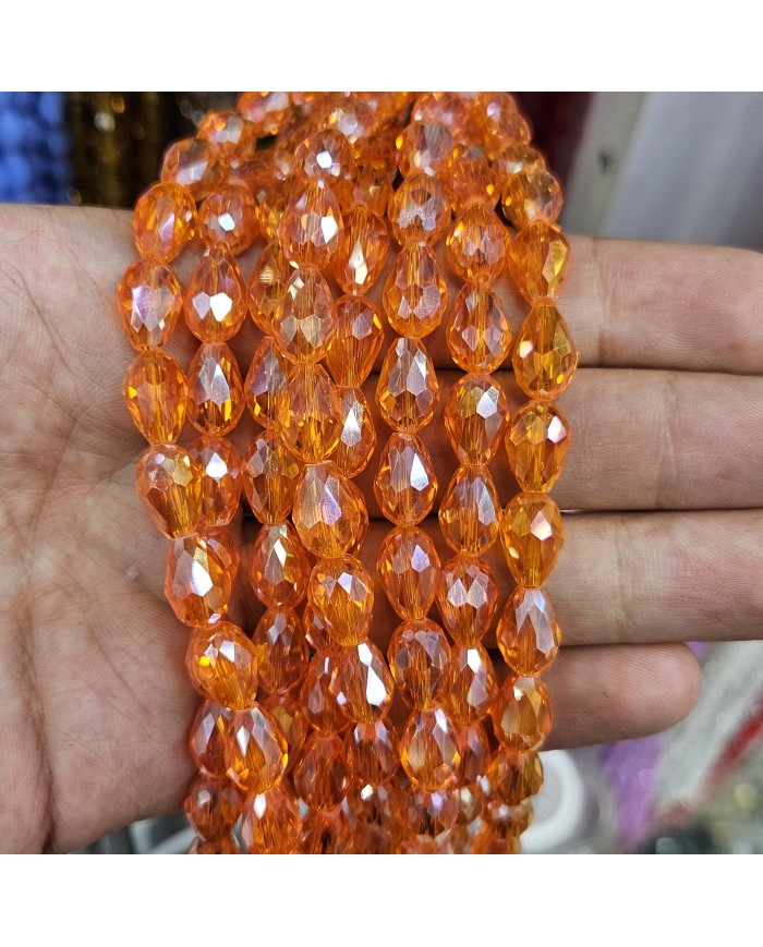 5 Adet İpe Dizili Damla Kristal Boncuk - Janjanlı Turuncu - 8mm