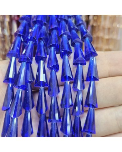 5 Adet İpe Dizili Deve Tabanı Huni Kristal Boncuk - Kobalt Mavi