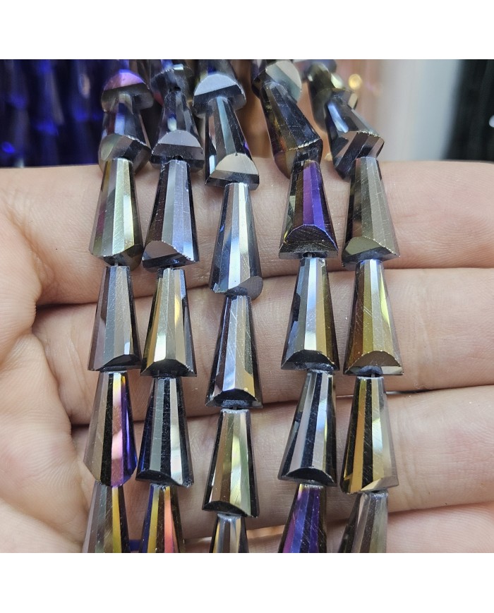 8x16mm İpe Dizili Deve Tabanı Huni Kristal Boncuk Metalik Kaplama Bukalemun - 1 Dizi