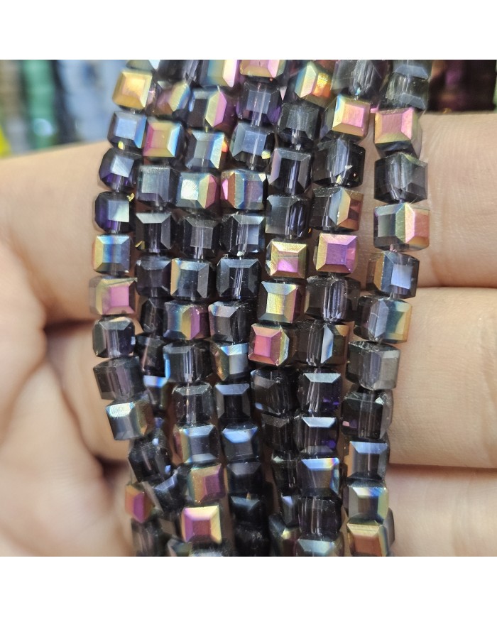 5 Adet İpe Dizili Küp Kristal Boncuk - Janjanlı Siyah ve Gold -