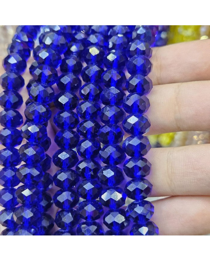 5 Adet İpe Dizili Yuvarlak Kristal Boncuk - Kobalt Mavi - 10mm
