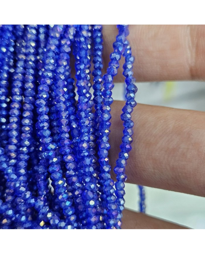 1mm İpe Dizili Kristal Boncuk Mat Janjanlı Safir Mavi - 10 Dizi