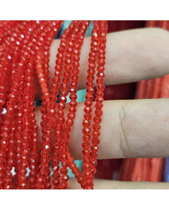 1mm İpe Dizili Kristal Boncuk Şeffaf Canlı Kırmızı - 10 Dizi