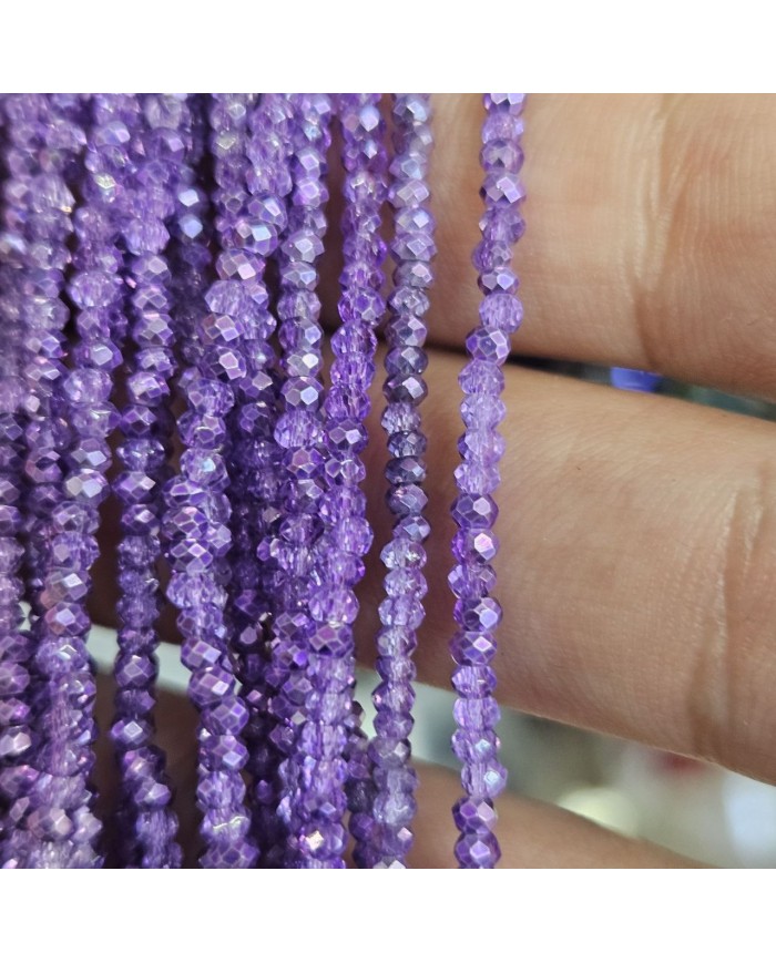 1mm İpe Dizili Kristal Boncuk Metalik Kaplama Aynalı Mor - 10 Dizi