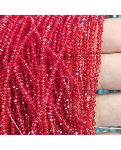 1mm İpe Dizili Kristal Boncuk Şeffaf Janjanlı Kırmızı - 10 Dizi