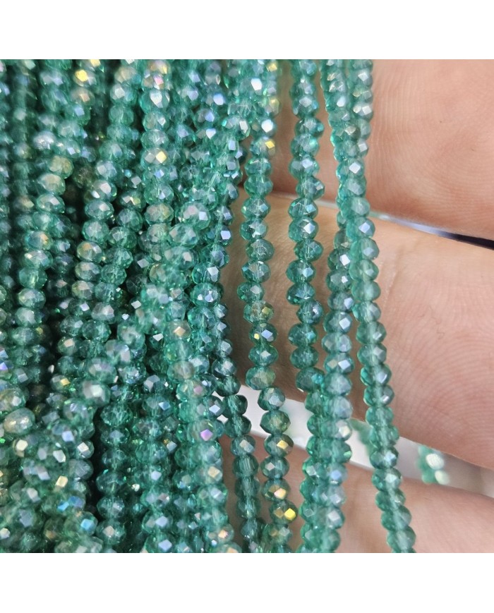 1mm İpe Dizili Kristal Boncuk Şeffaf Yeşil Zümrüt Yeşili- 10 Dizi
