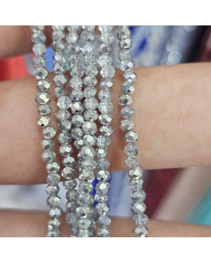 1mm İpe Dizili Kristal Boncuk Metalik Kaplama Gri Aynalı - 10 Dizi