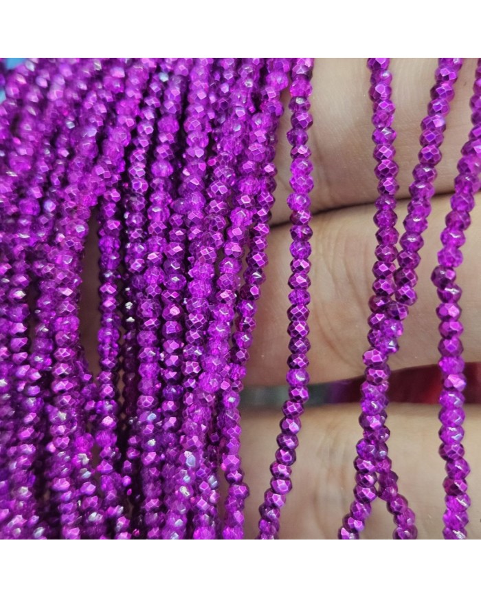 1mm İpe Dizili Kristal Boncuk Metalik Mor - 10 Dizi