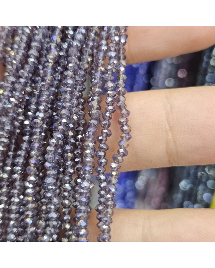 2mm İpe Dizili Kristal Boncuk Şeffaf Dumanlı Mor - 10 Dizi