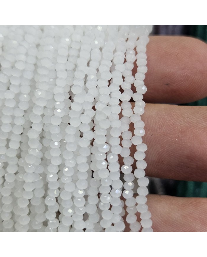 2mm İpe Dizili Kristal Boncuk Mat Buz Beyazı - 10 Dizi