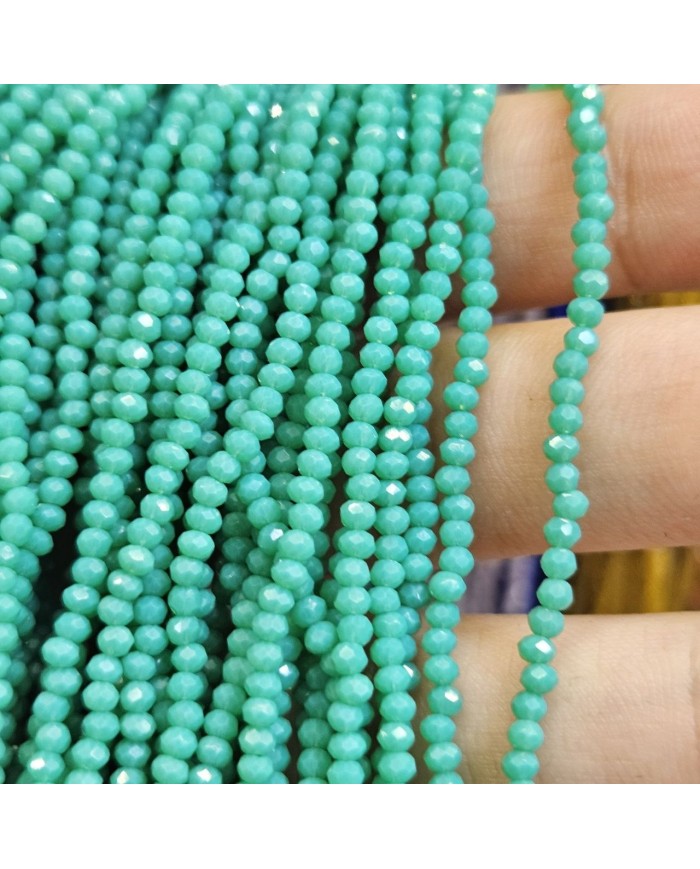 2mm İpe Dizili Kristal Boncuk Mat Turkuaz - 10 Dizi