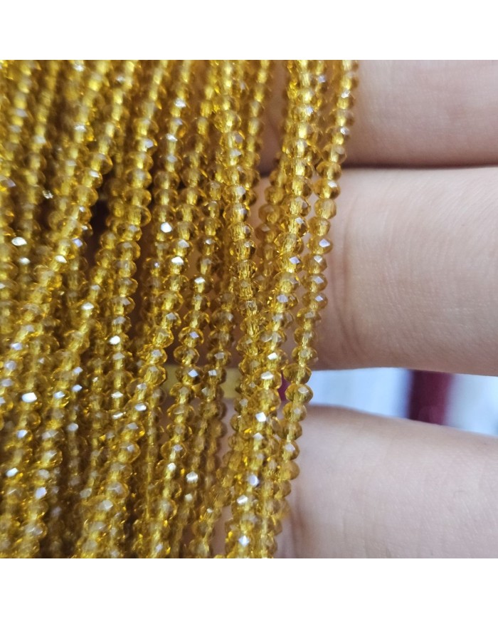 2mm İpe Dizili Kristal Boncuk Şeffaf Janjanlı Bal Sarısı - 10 Dizi