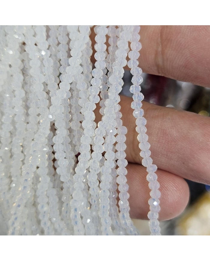 2mm İpe Dizili Kristal Boncuk Mat Opal Beyaz - 10 Dizi
