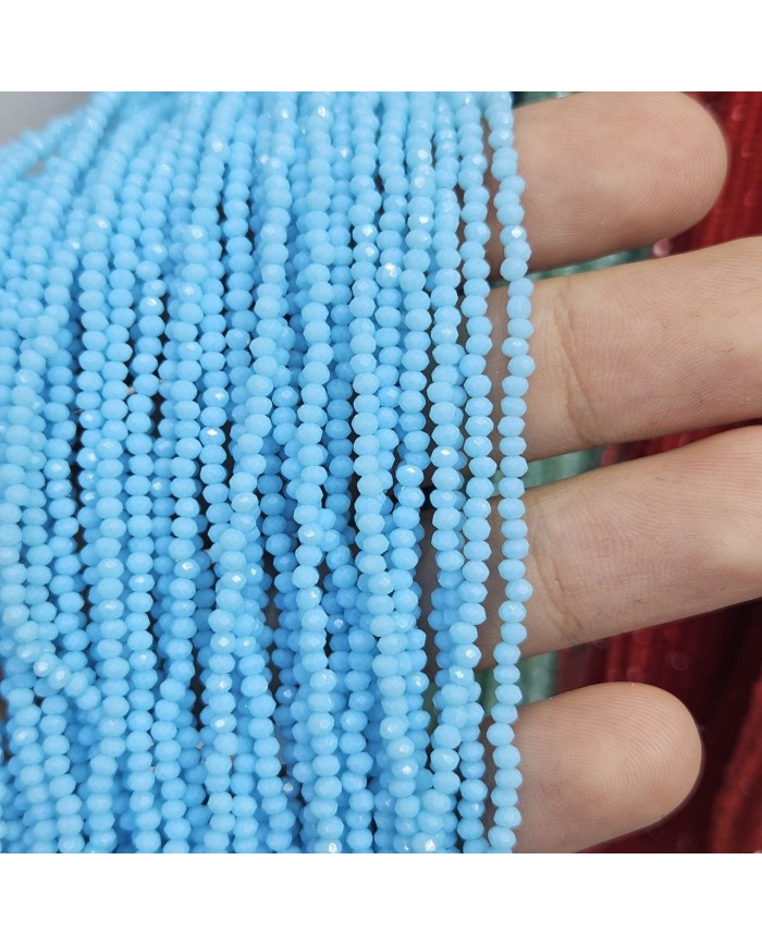 2mm İpe Dizili Kristal Boncuk Mat Turkuaz Mavisi - 10 Dizi