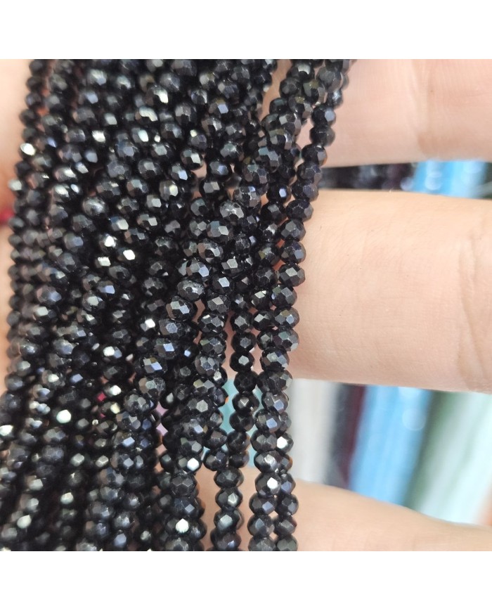 5 Adet İpe Dizili Yuvarlak Kristal Boncuk - Siyah - 2mm