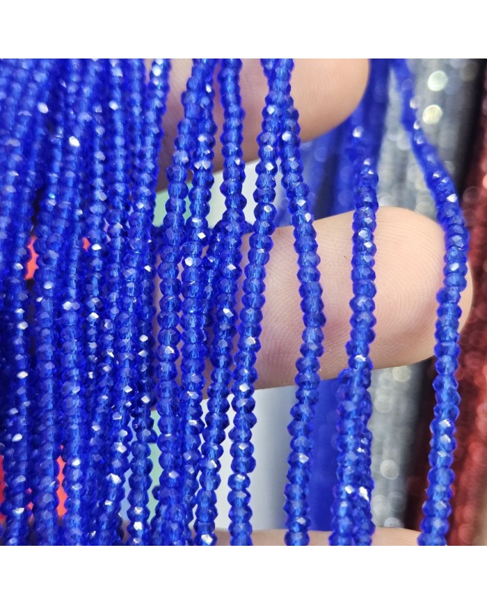 2mm İpe Dizili Kristal Boncuk Mat Kobalt Mavi - 10 Dizi
