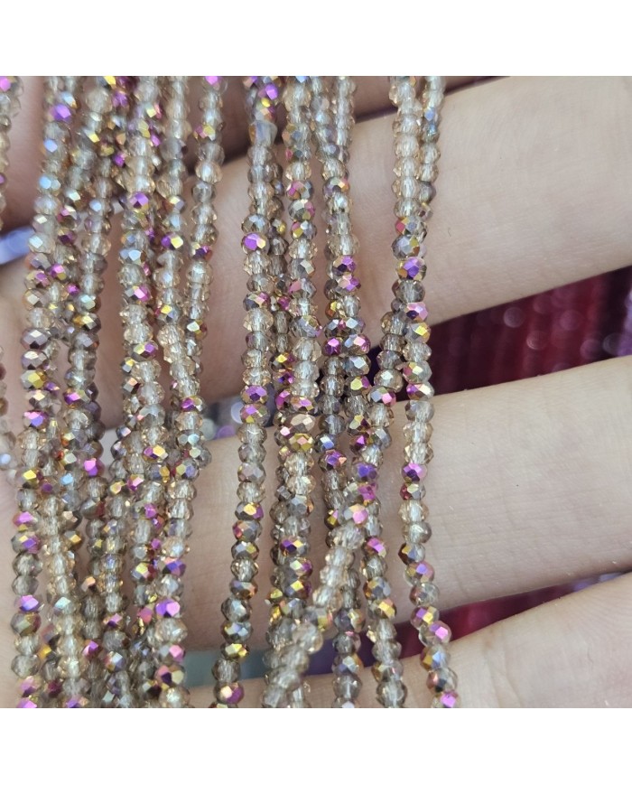 2mm İpe Dizili Kristal Boncuk Metalik Kaplama Janjanlı Şampanya Mor Altın - 10 Dizi