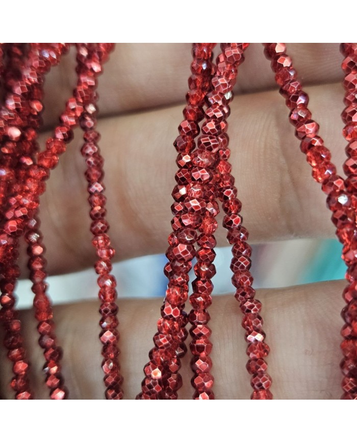 2mm İpe Dizili Kristal Boncuk Metalik Kırmızı - 10 Dizi
