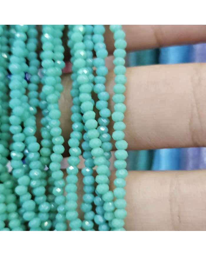 2mm İpe Dizili Kristal Boncuk Mat Turkuaz - 10 Dizi