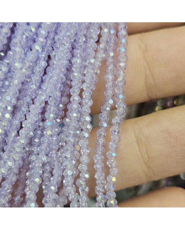 2mm İpe Dizili Kristal Boncuk Şeffaf Janjanlı Açık Lila - 10 Dizi