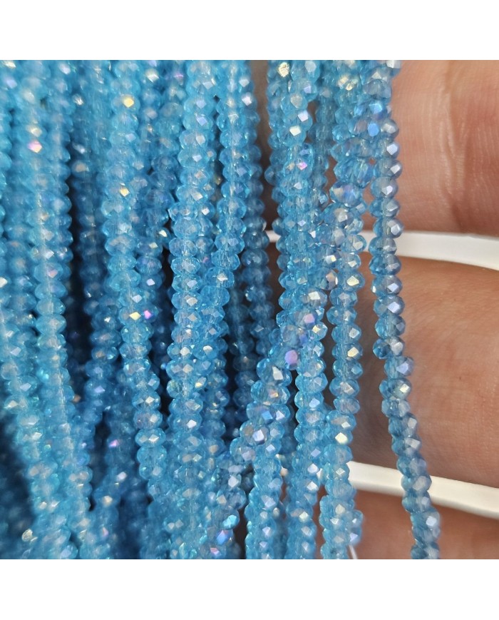 2mm İpe Dizili Kristal Boncuk Şeffaf Janjanlı Bebe Mavisi - 10 Dizi
