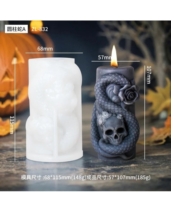 Kafatası ve Yılan Desenli Epoksi Mum ve Beton Kalıbı - Kod: