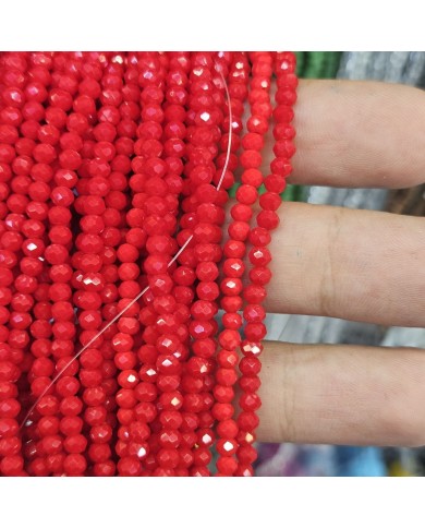 3mm İpe Dizili Kristal Boncuk Mat Canlı Kırmızı - 10 Dizi