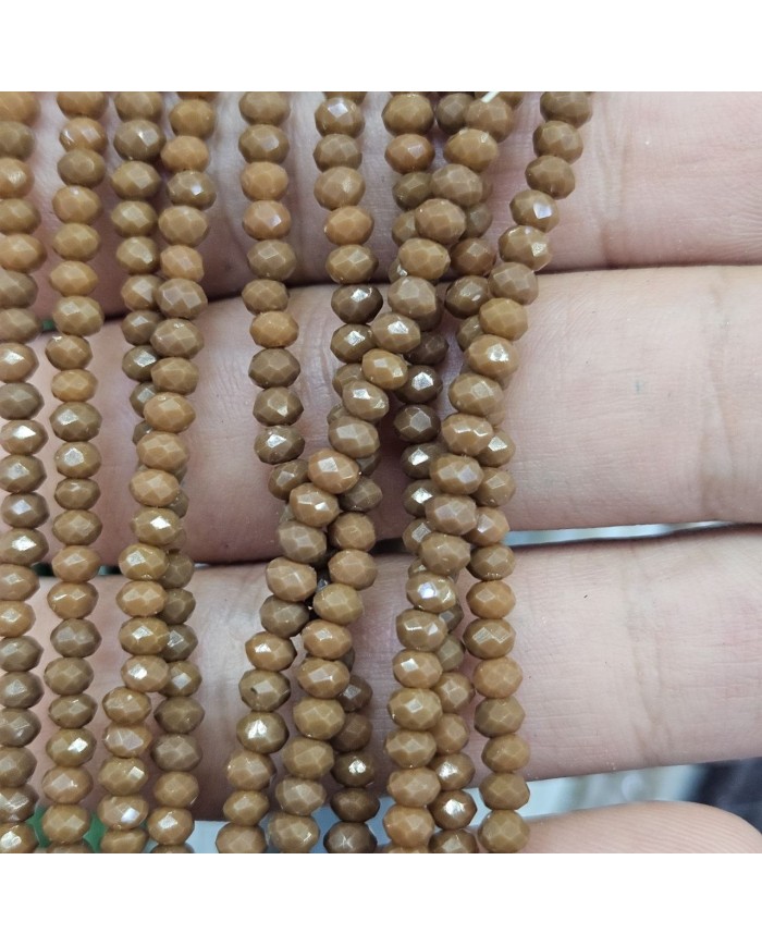 3mm İpe Dizili Kristal Boncuk Metalik Kaplama Kahverengi Toprak Rengi - 10 Dizi