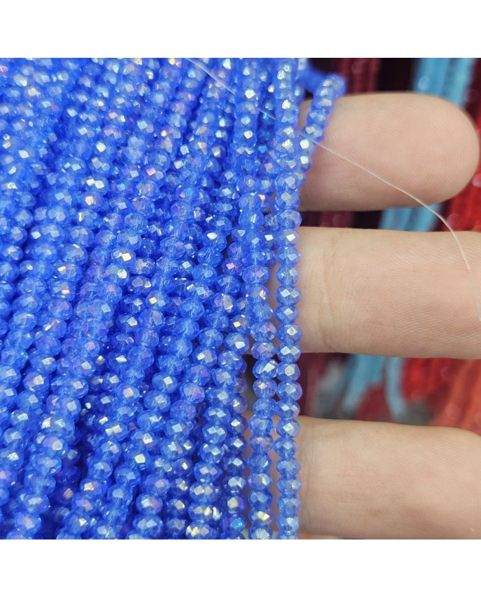 3mm İpe Dizili Kristal Boncuk Şeffaf Parlak Janjanlı Mavi - 10 Dizi