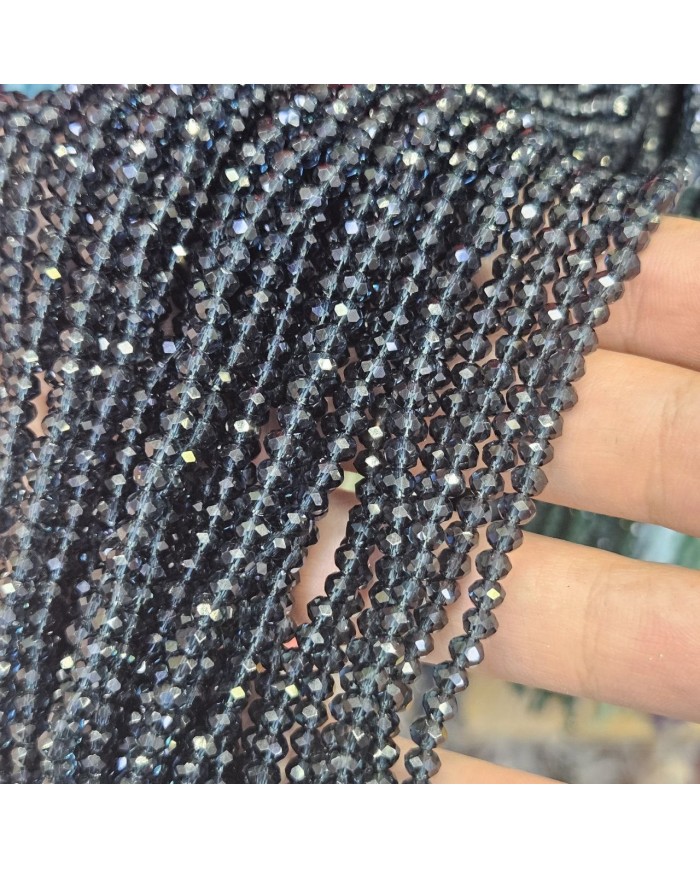 3mm İpe Dizili Kristal Boncuk Şeffaf Siyah - 10 Dizi