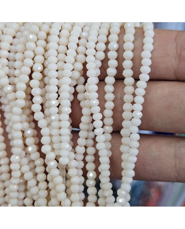 3mm İpe Dizili Kristal Boncuk Mat Krem Beyaz - 10 Dizi