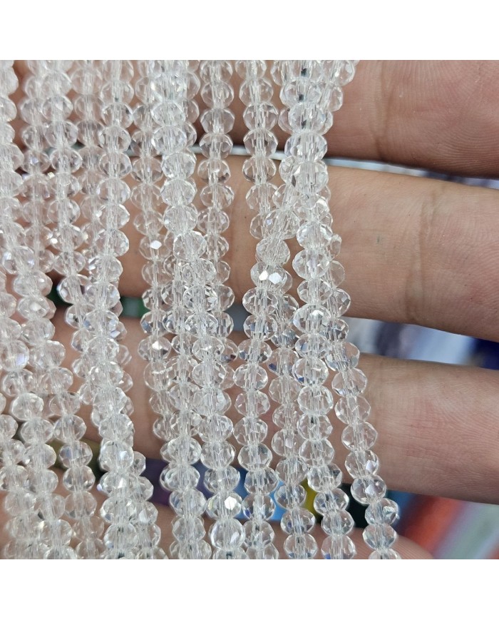 3mm İpe Dizili Kristal Boncuk Şeffaf - 10 Dizi