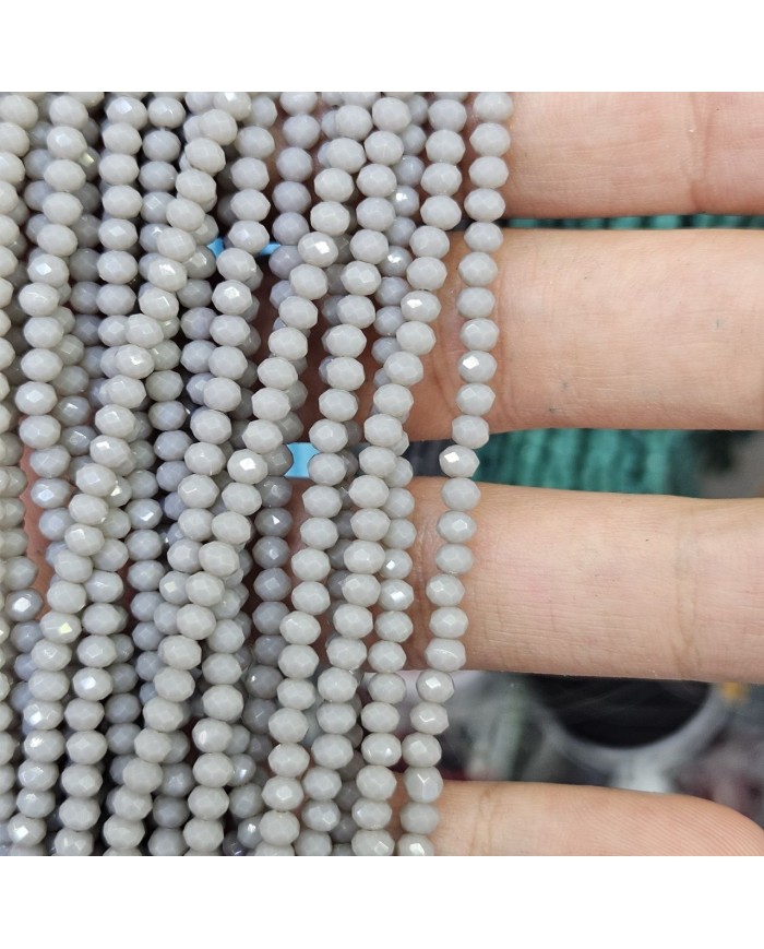 3mm İpe Dizili Kristal Boncuk Mat Gri - 10 Dizi