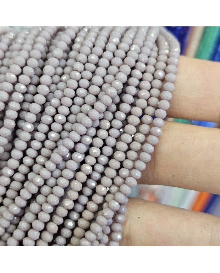 3mm İpe Dizili Kristal Boncuk Mat Açık Gri - 10 Dizi