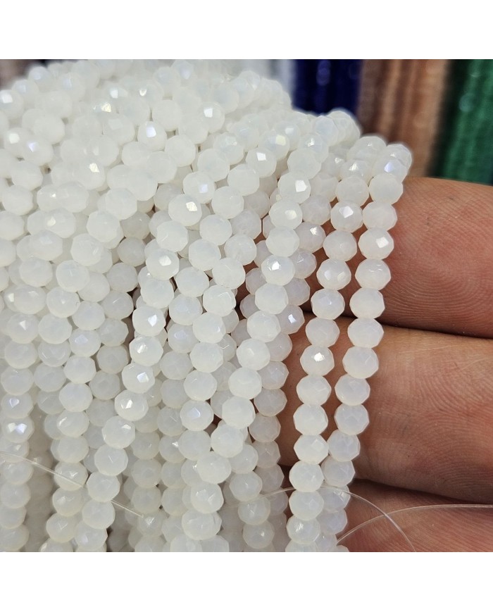 3mm İpe Dizili Kristal Boncuk Mat Opak Beyaz - 10 Dizi