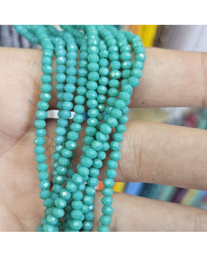 3mm İpe Dizili Kristal Boncuk Mat Canlı Turkuaz - 10 Dizi
