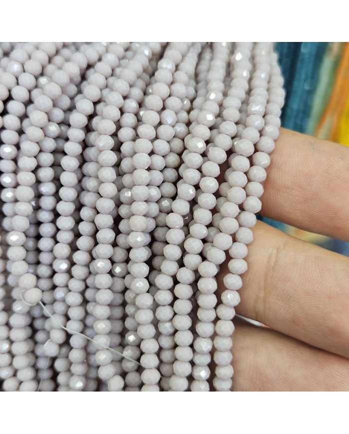 3mm İpe Dizili Kristal Boncuk Mat Pastel Gri - 10 Dizi