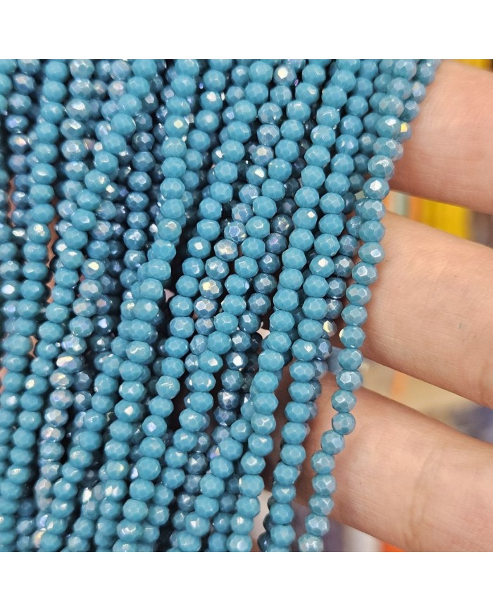3mm İpe Dizili Kristal Boncuk Metalik Kaplama Petrol Mavisi - 10 Dizi