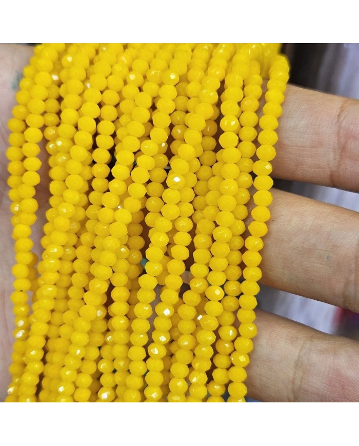 3mm İpe Dizili Kristal Boncuk Mat Parlak Sarı - 10 Dizi