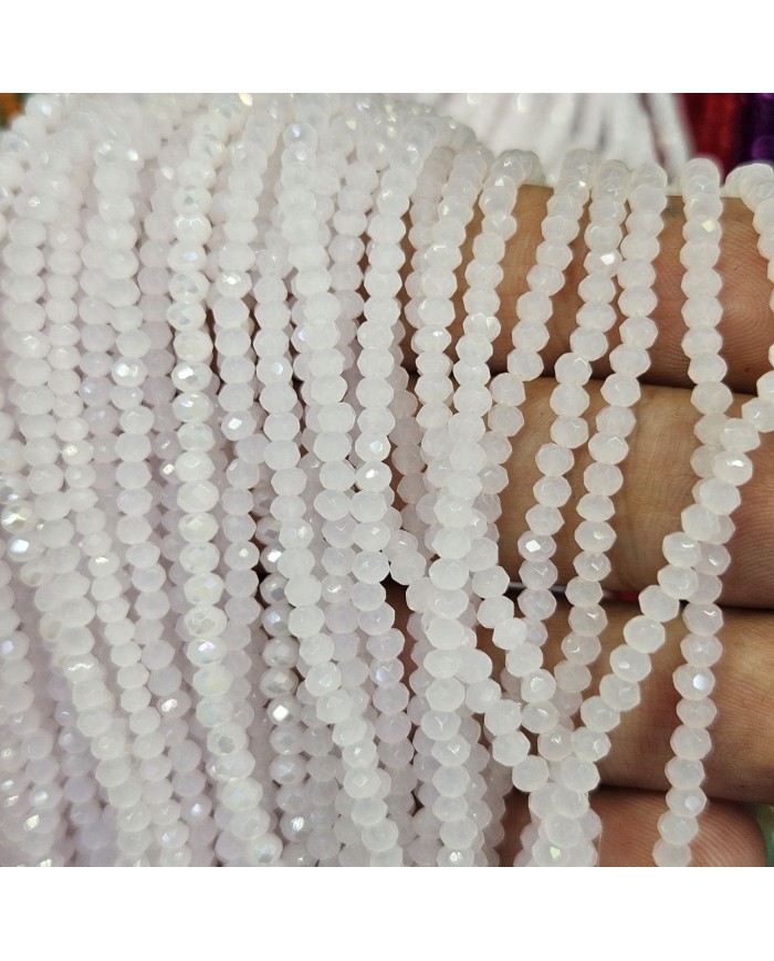 3mm İpe Dizili Kristal Boncuk Mat Buz Beyaz - 10 Dizi