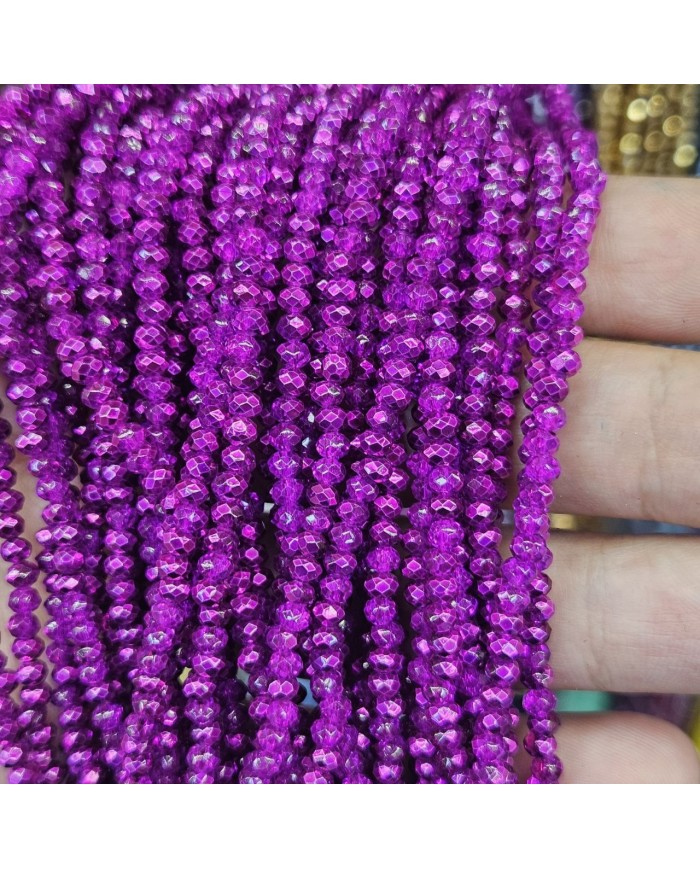 3mm İpe Dizili Kristal Boncuk Metalik Kaplama Mor - 10 Dizi