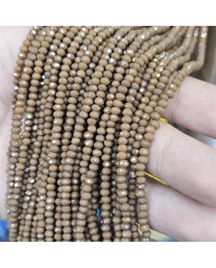 3mm İpe Dizili Kristal Boncuk Metalik Kaplama Kahverengi - 10 Dizi