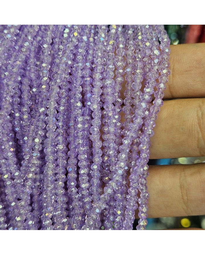 3mm İpe Dizili Kristal Boncuk Şeffaf Mor - 10 Dizi