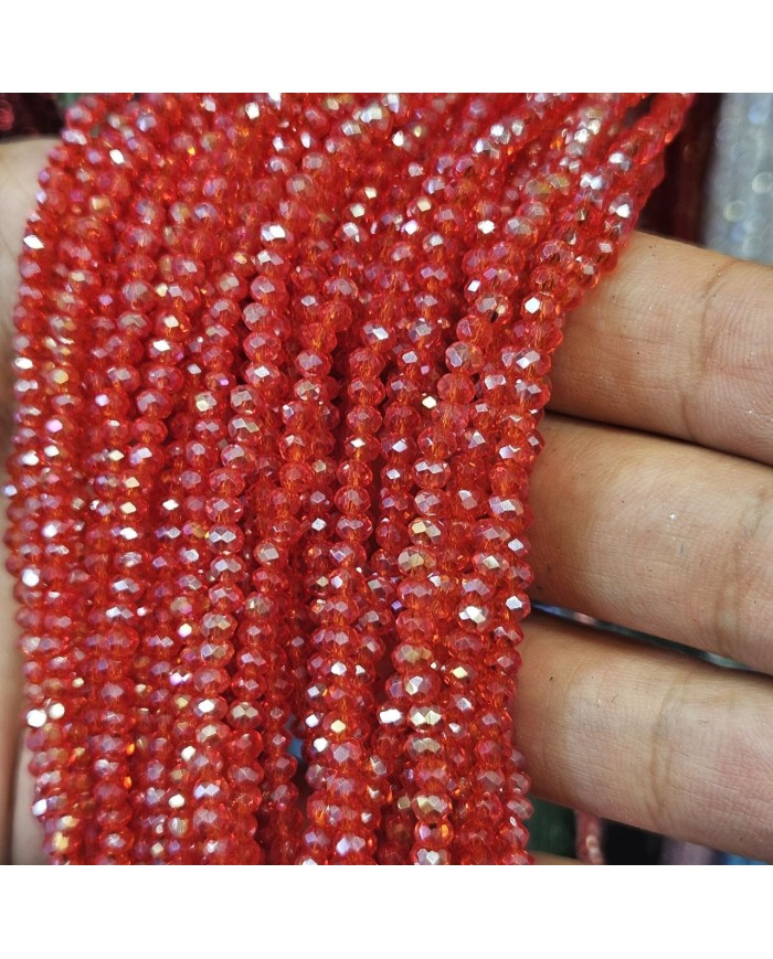 3mm İpe Dizili Kristal Boncuk Şeffaf Janjanlı Kırmızı - 10 Dizi